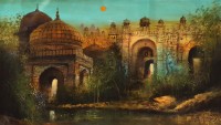 A. Q. Arif, 24 x 42 Inch, Oil on Canvas, Cityscape Painting, AC-AQ-474